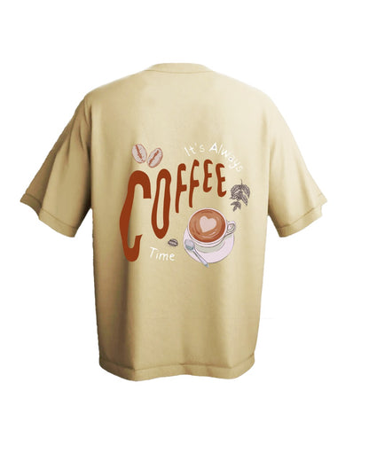 Beige Oversized COFFEE LOVER PRINT