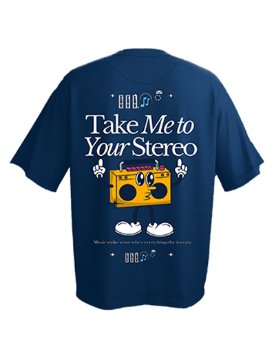 Blue Oversized cool Radio Printed T-shirt