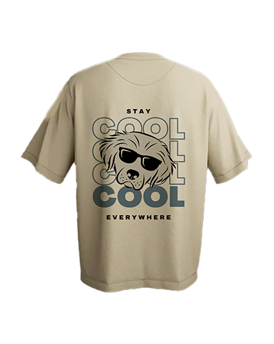 Beige Oversized Dog staying cool  Printed T-shirt