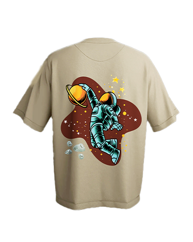 Beige Oversized Astronaut Graphic Printed T-shirt